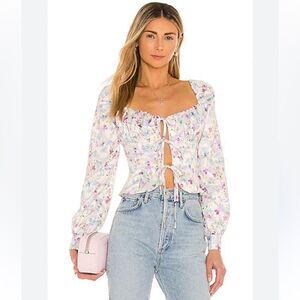 Majorelle Waldorf Blouse Sz S floral tie peasant top Revolve $158 NWOT